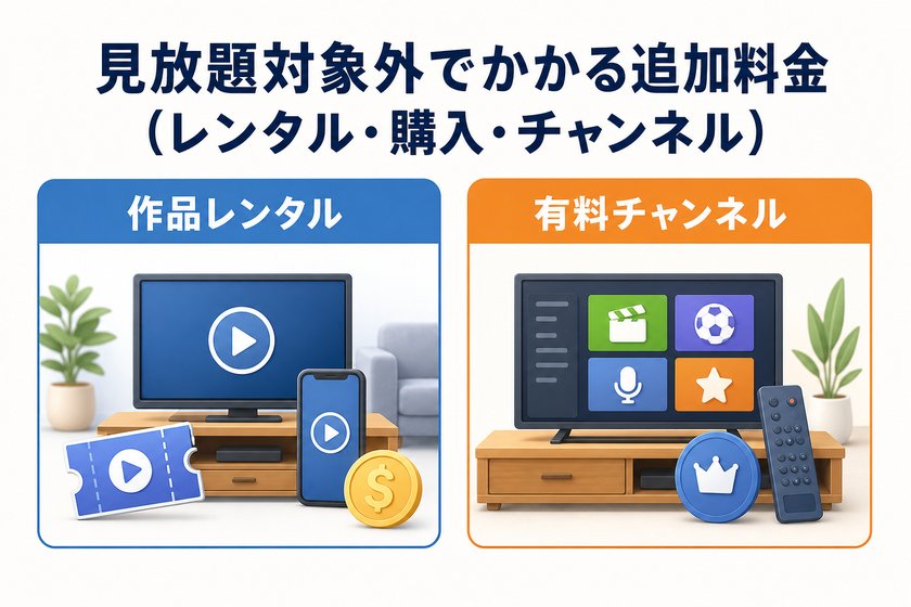 棒グラフ・差分強調表:見放題対象外でかかる追加料金(レンタル・購入・チャンネル)